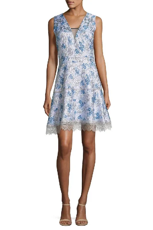 A-line DressElie Tahari V-Neck Sleeveless Zipper Back A-Line Floral Jacquard Dress