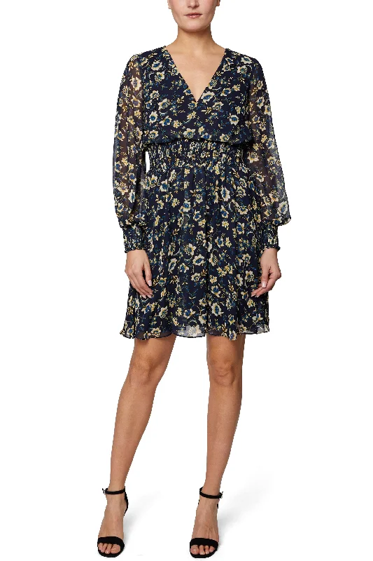 Gypsy DressLaundry V-Neck Long Sleeve Elastic Waist Floral Print Chiffon Dress