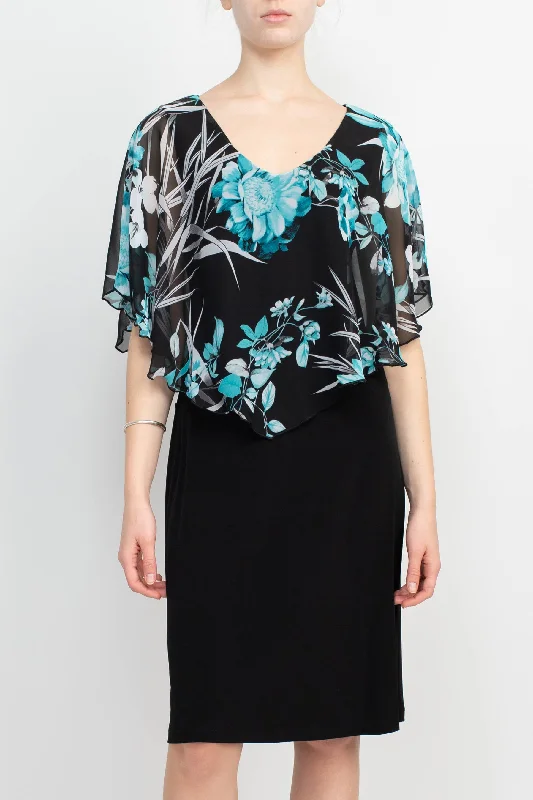 Empire Waist DressConnected Apparel V-Neck Floral Print Cape Sleeve Chiffon & ITY Dress