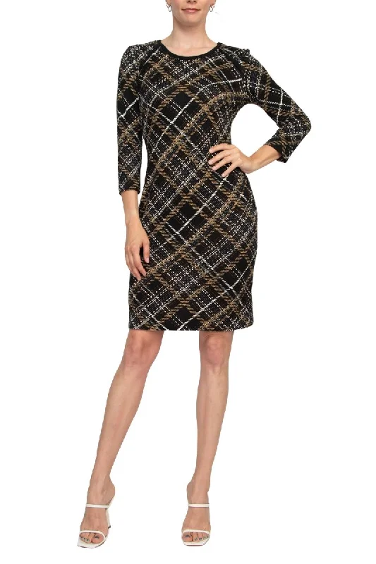 Sequin DressConnected Apparel Crew Neck 3/4 Sleeve Puff Print Knit Dress