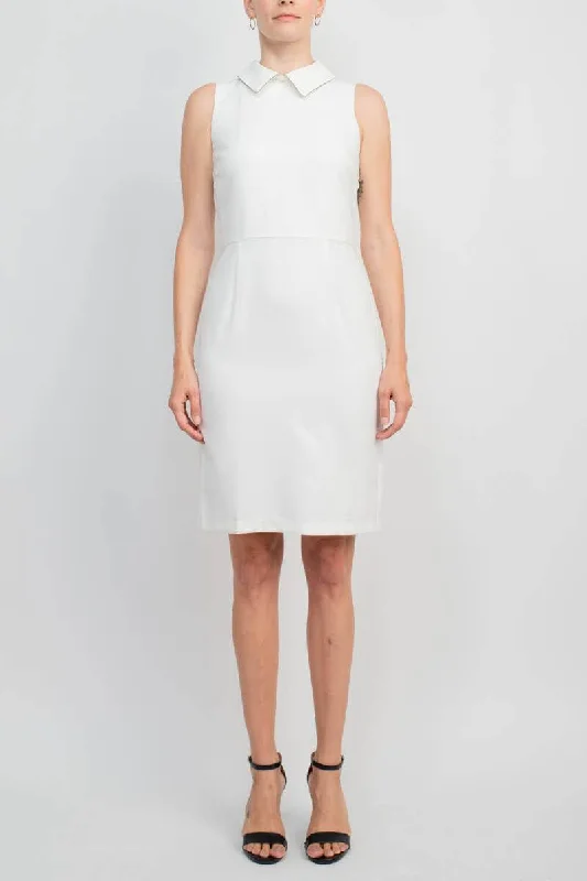 Tulle DressT Tahari Collared Sleeveless Tie Neck Bodycon Zipper Back Solid Crepe Dress